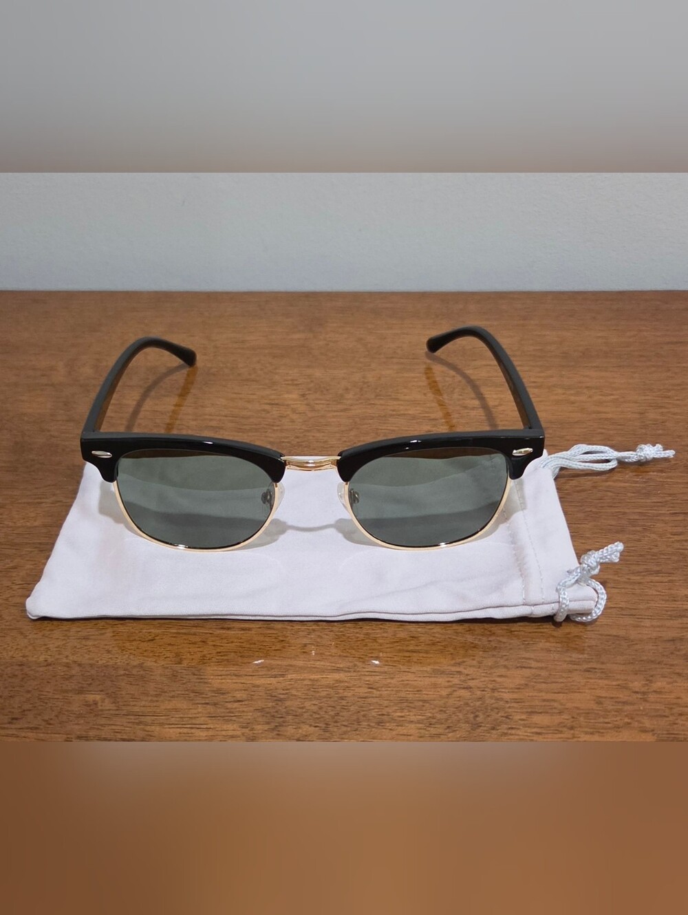 New Black Belmonte Bliss Browline Sunglasses with Black & Gold Accents